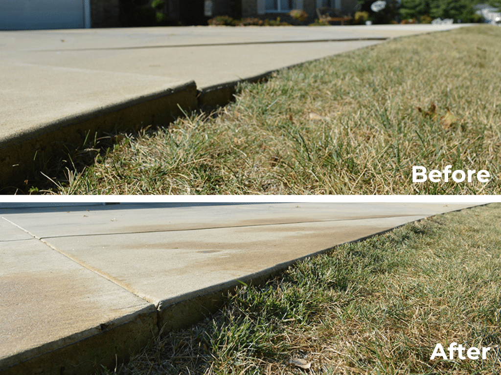 before and after of sidewalk leveling