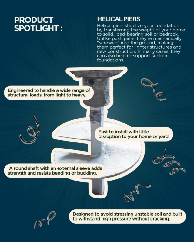 Foundation problems? Meet the solution: Helical Piers. ⚙️ 

These powerful supports are screwed deep into the ground to stabilize your home and protect it for the long haul.🏠💪

💡 Learn how our team uses these powerful supports to protect and repair foundations across the region. Contact us today! 

 #foundationrepair #FoundationRepairExperts #foundationrepairs